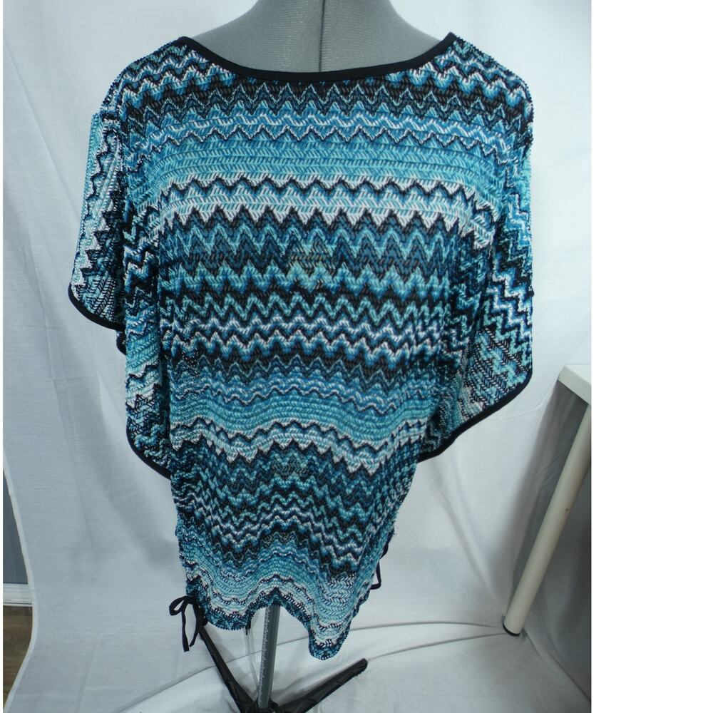 8 Of Hearts Women's 1X Sheer Nylon Stretchy Tunic Blue White Festival